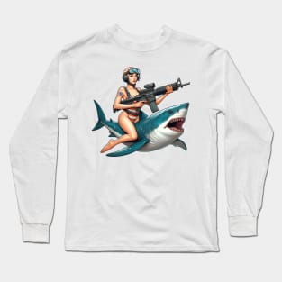 Tactical Girl and Shark Long Sleeve T-Shirt